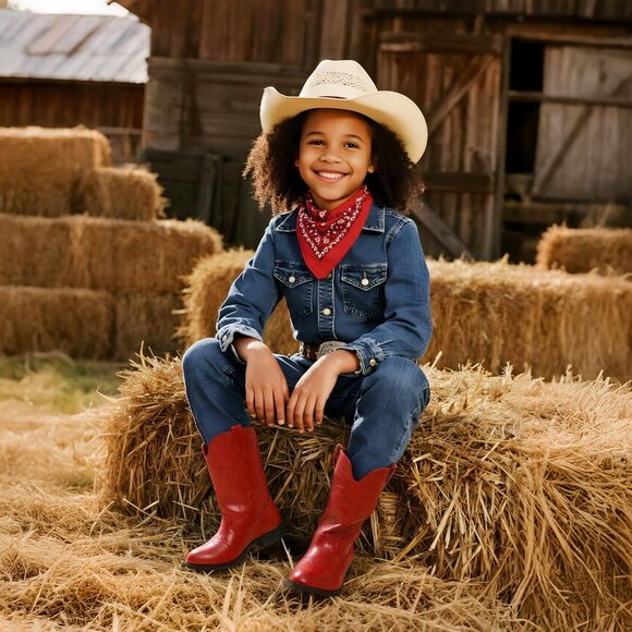 Kids Dark Red     Toddler Little Cowboy Western Square Toe Riding Calf Boots - Picture 2 of 6